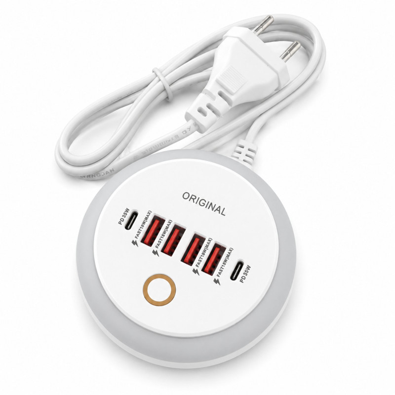 50W 6-Port Multi USB Charging Station - 2 USB-C PD & 4 USB-A Ports with Touch LED Night Light