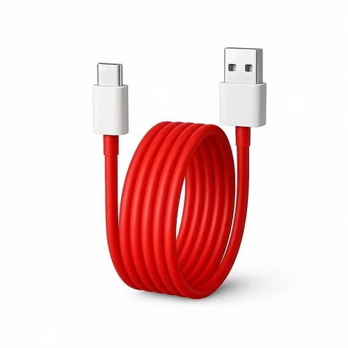 OnePlus SuperVOOC 65W fast-charging red silicone USB-A to USB-C cable