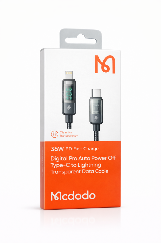 Mcdodo Type-C to Lightning 36W PD Fast Charge Transparent Cable with Digital Power Display