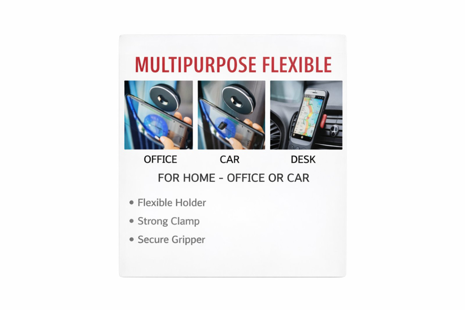 Universal Car & Desk Phone Holder with Strong Clamp