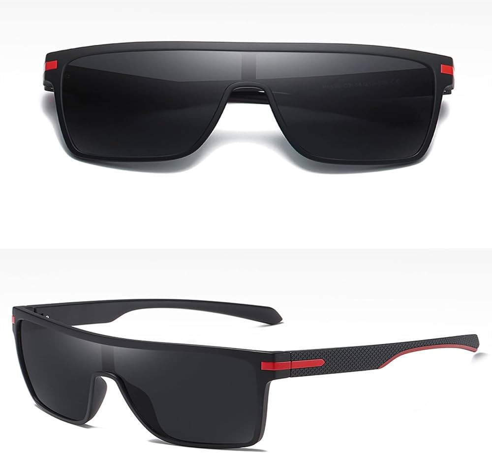 CRIXALIS Polarized Square Sunglasses – Oversized Anti-Glare UV400 Driving Glasses for Men & Women (C5 Black Red)