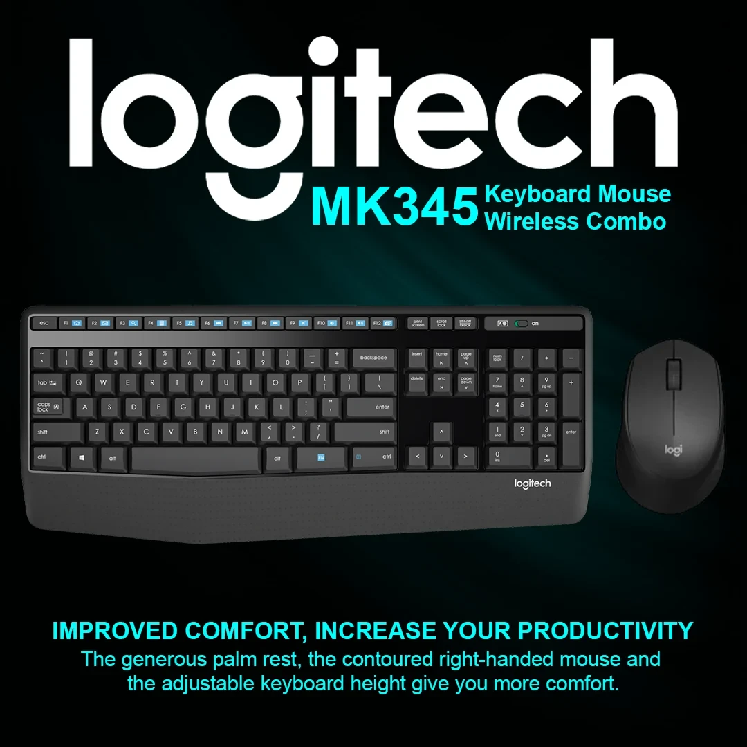 Logitech MK345 Wireless Keyboard & Mouse Combo – Full-Size 2.4GHz Wireless Keyboard and Mouse Set for PC, Laptop, Office & Home Use