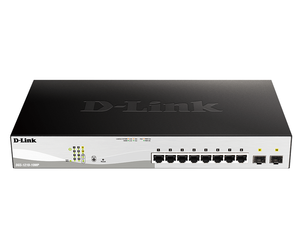 D-Link DGS-F1210-10P — 8-Port Gigabit PoE Smart Switch (with 2 Uplink Ports)