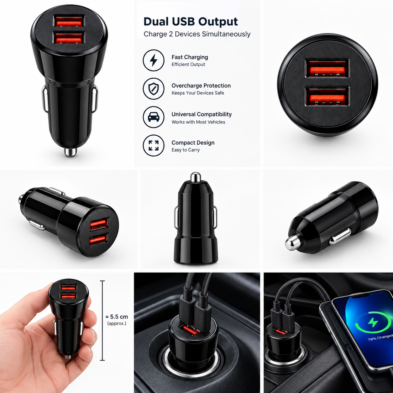 SMA LZ681 USB Car Charger – Fast Charging USB Car Adapter for Smartphones, Tablets & Mobile Devices