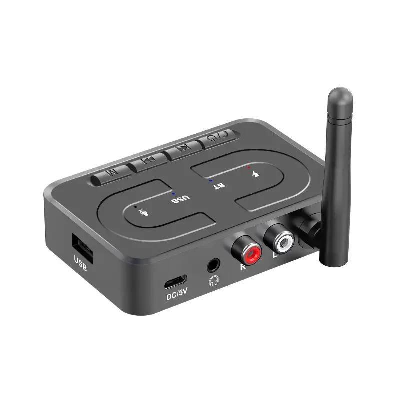VAORLO Bluetooth 6.0 Audio Receiver – 3.5mm AUX & RCA HiFi Wireless Adapter with Mic (USB & U-Disk Support)