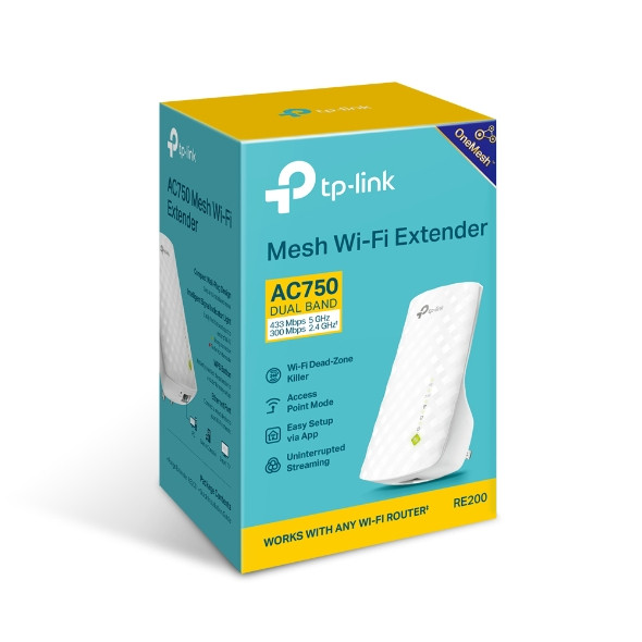 TP-Link RE200 AC750 Dual Band Wi-Fi Range Extender – 750Mbps Wireless Signal Booster, WiFi Coverage Expander, Mesh Compatible Repeater for Home & Office Networks