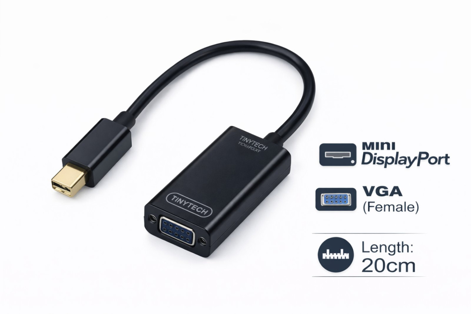 Mini DisplayPort to VGA Adapter (Female), 1080P Thunderbolt Compatible Converter, 20cm