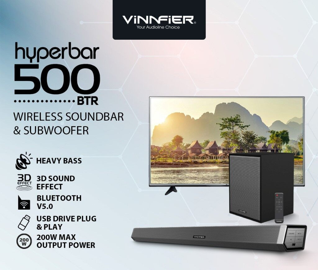 Vinnfier Hyperbar 500 BTR Bluetooth Sound Bar with Subwoofer 3D Effect