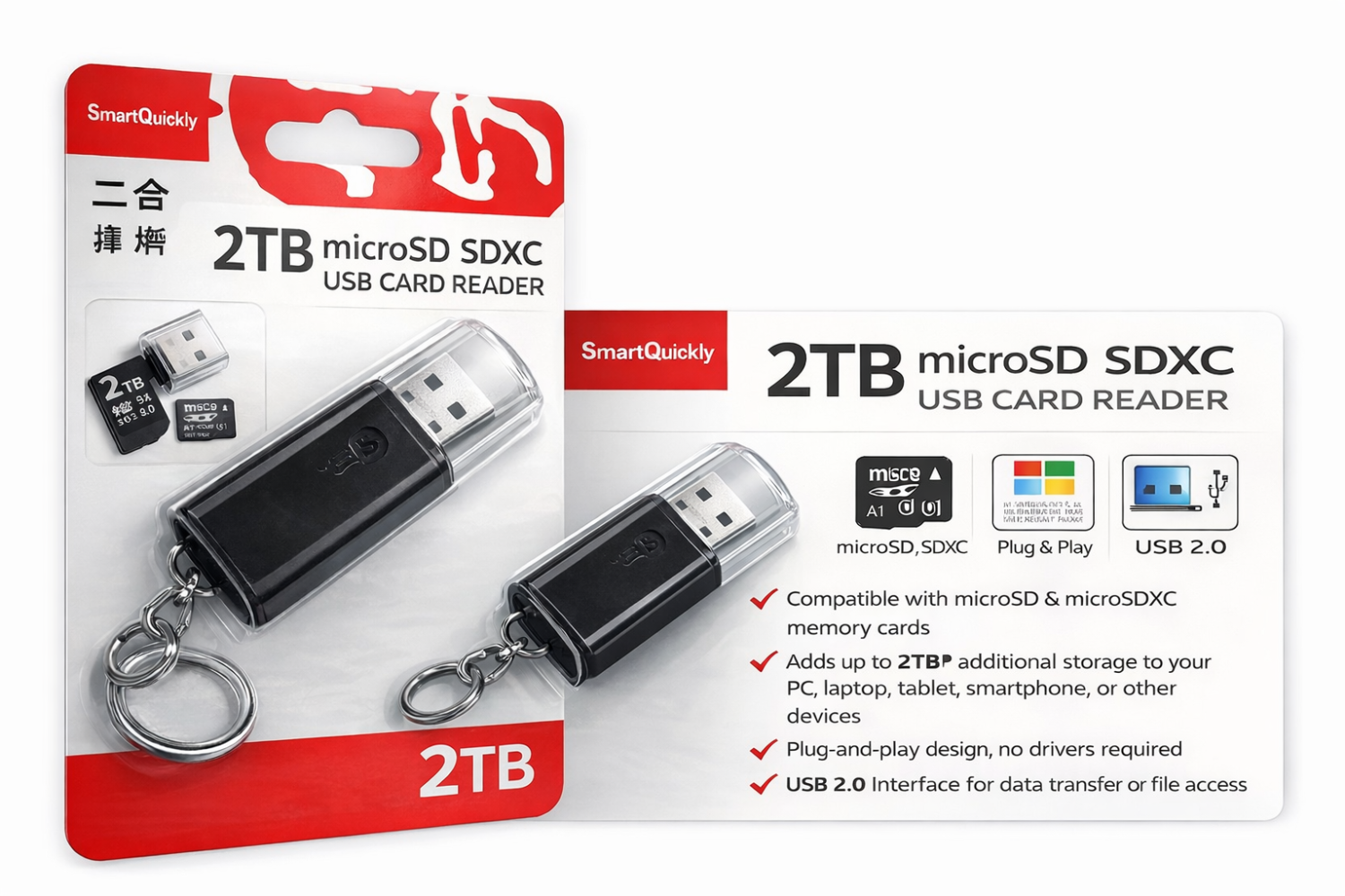 SmartQuickly 2TB microSD SDXC USB 2.0 Card Reader