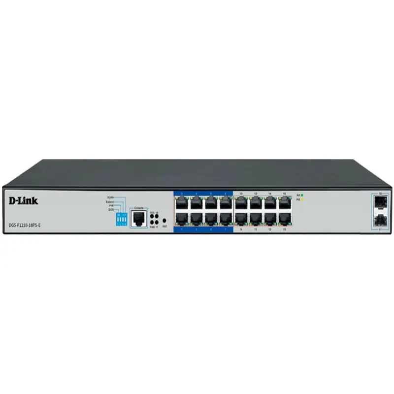 D-Link DGS-F1210-18PS — 16-Port Gigabit PoE Smart Switch (With 2 SFP Uplink Ports)
