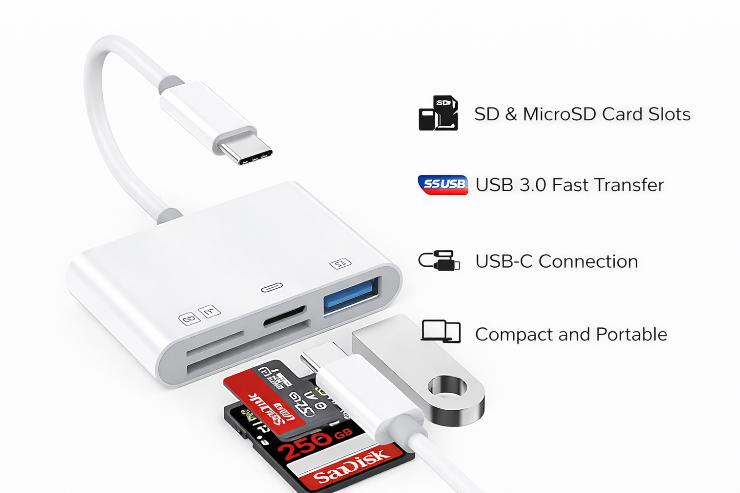 USB-C Type-C Male SD / MicroSD Card Reader OTG Adapter – High-Speed Memory Card Reader for Android, Laptop & Tablet