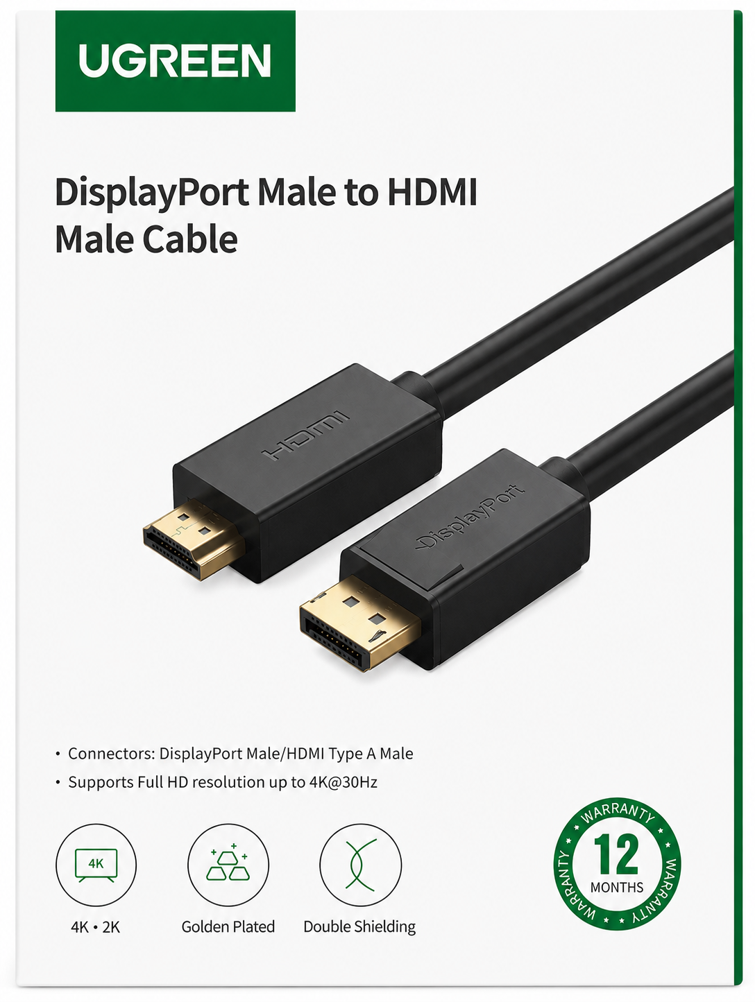 UGREEN DP to HDMI Converter Cable 1.5M – 4K Ultra HD DisplayPort to HDMI Cable for Monitor, TV & Projector, High-Speed Audio Video Converter for PC, Laptop