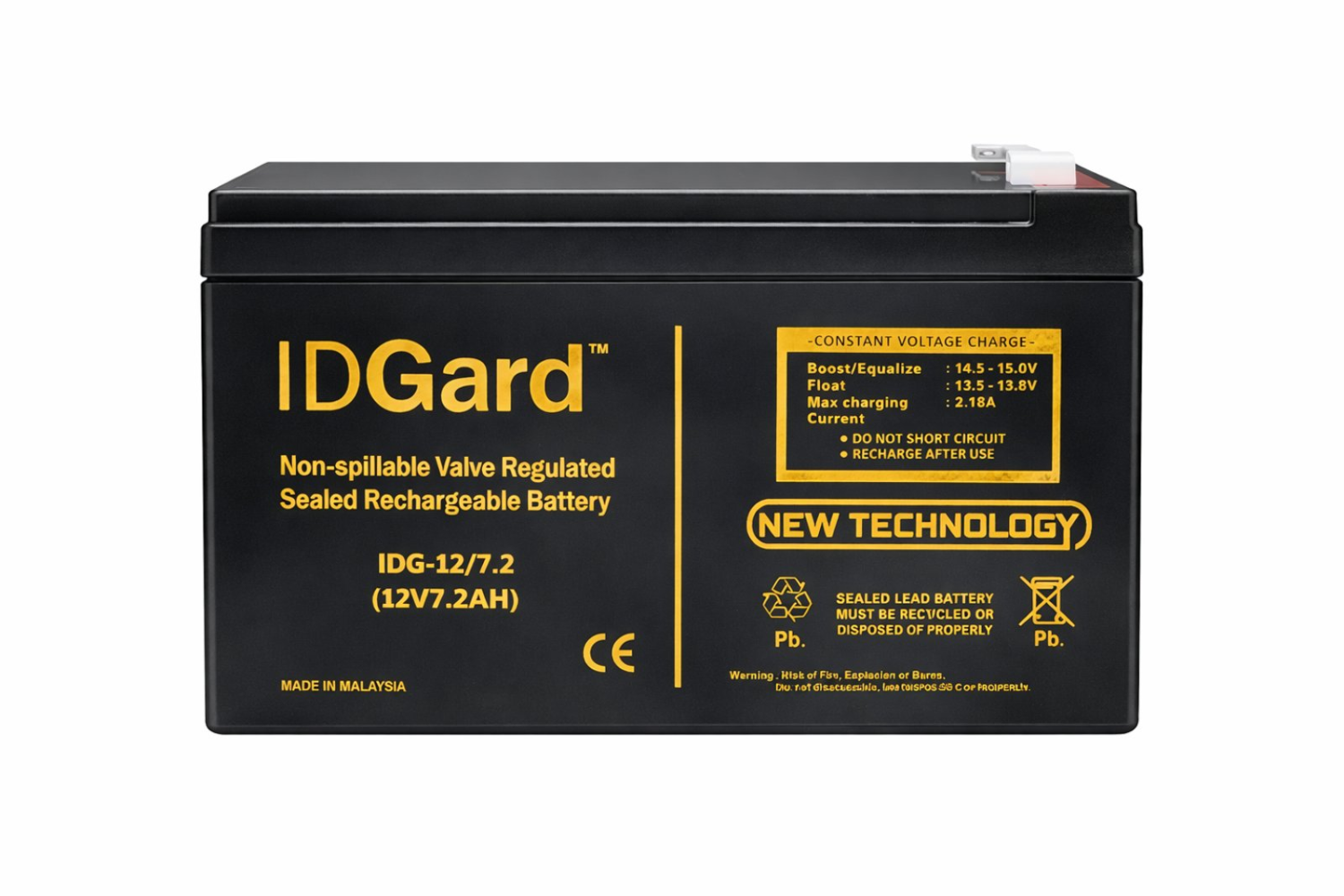 IDGard IDG-12/7.2 12V 7.2Ah SMF Rechargeable Lead Acid Battery for UPS & Security Systems