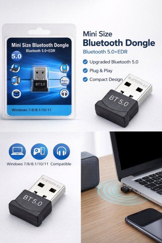 Mini Bluetooth 5.0 USB Adapter – Universal Wireless Dongle for Windows PC & Laptop