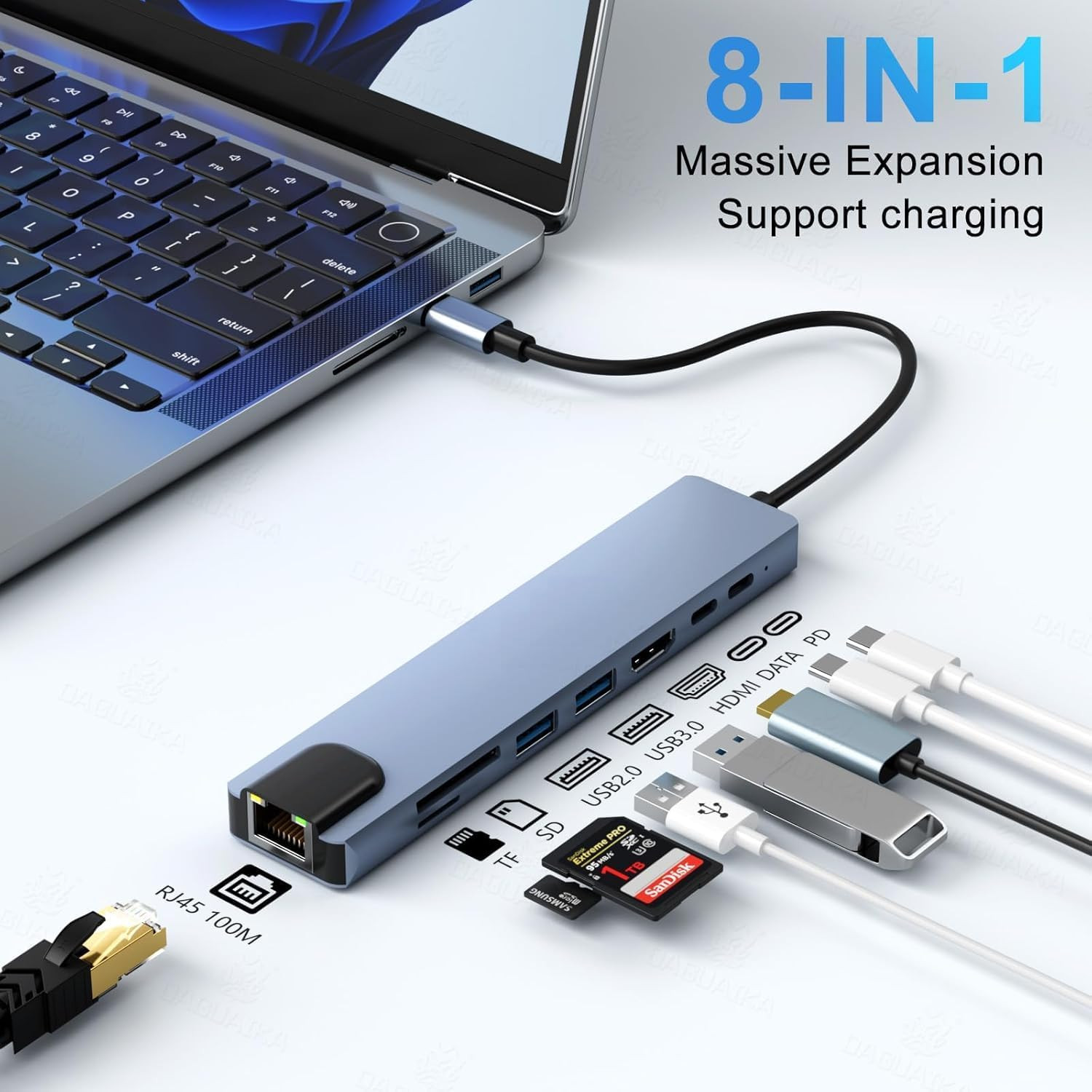 Usb 8 In 1 Type C 3 1 To 4k HdTV Hub Adapter With Sd Tf Rj45 Card Reader Pd Fast Charge For Macbook Notebook Computer
