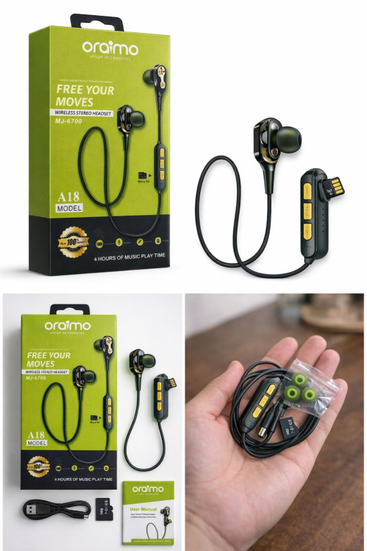 Oraimo A18 True Wireless Bluetooth Headset – Long Battery, Deep Bass, Hands‑Free Calls