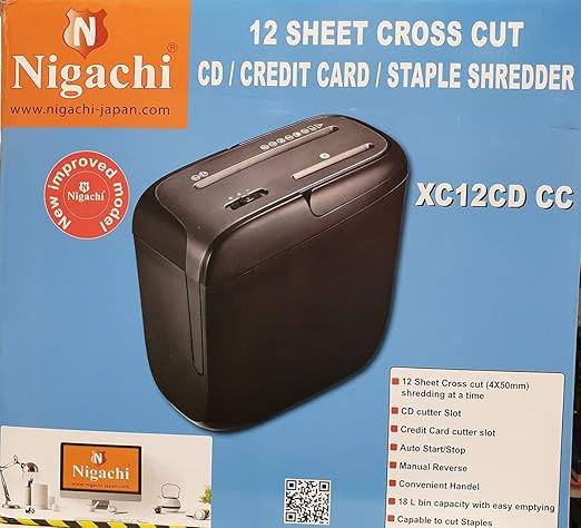 Nigachi Paper Shredders - XC12CD CC - 12 Sheet Cross Cut CD/Credit Card/Staple Shredder