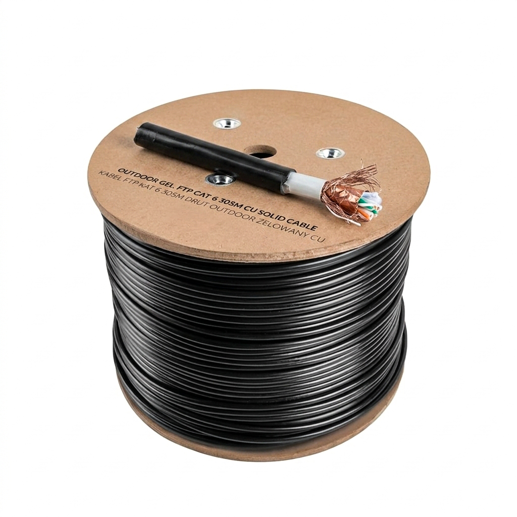 CAT6 SFTP 24AWG 0.5mm Pure Copper PVC+PE Double sheath with jelly filled 305mtr / Underground double jacket cable - 305m - Black